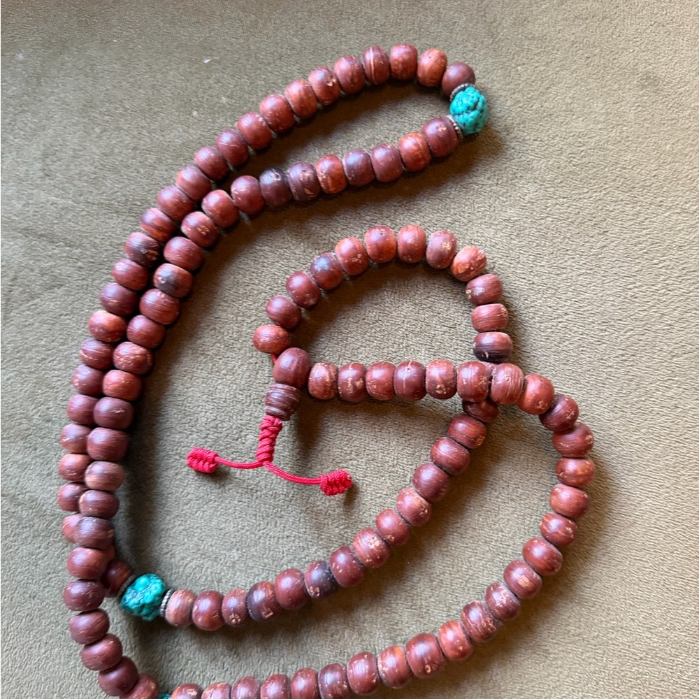 Wooden Beaded Mala with Turquoise